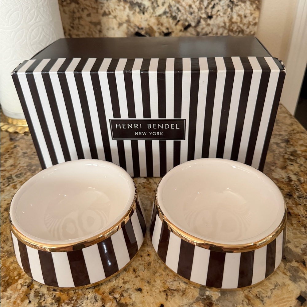 Henri Bendel Ceramic Black and White Striped Bowls- NIB